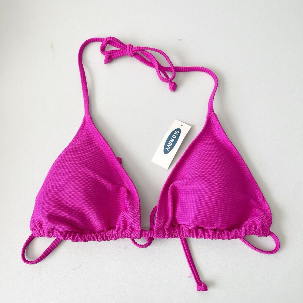 Old Navy Size M Hot Pink Triangle Halter Tie Swim Suit Top NEW NWT